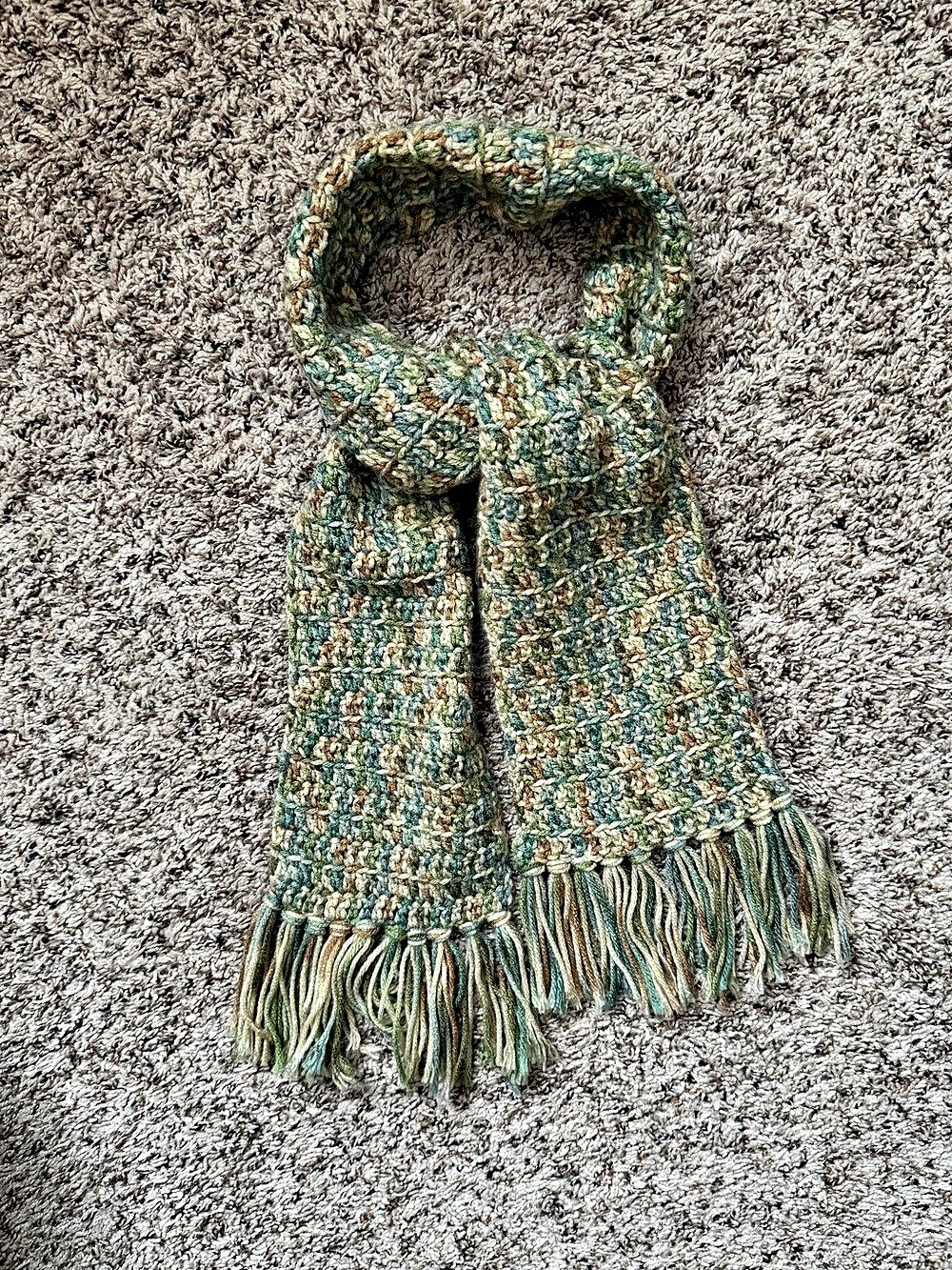 Green & Brown Textured Fringed Scarf